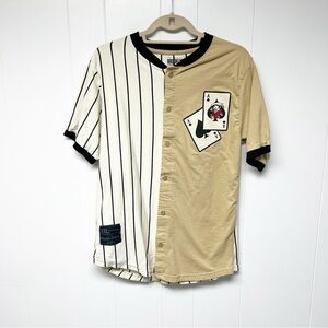 Brooklyn Laundry Striped Colorblock Aces and Skull Short Sleeve Shirt Large